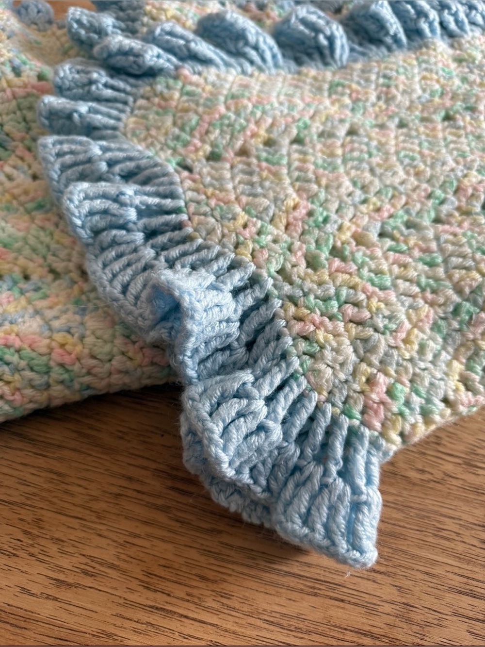 Handmade Crochet Blue Multi-color Pastel Baby & Crib Blanket Throw 56x40 - Picture 2 of 4